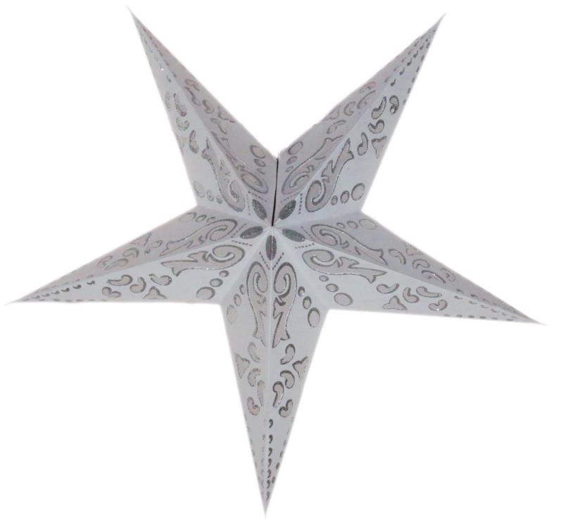 Baby Curves white / Glitter - Foldable glowing Paperstar with 5 points, 40 cm